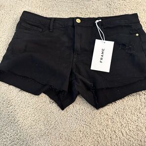 Frame Denim Black Jean Shorts Raw Hem